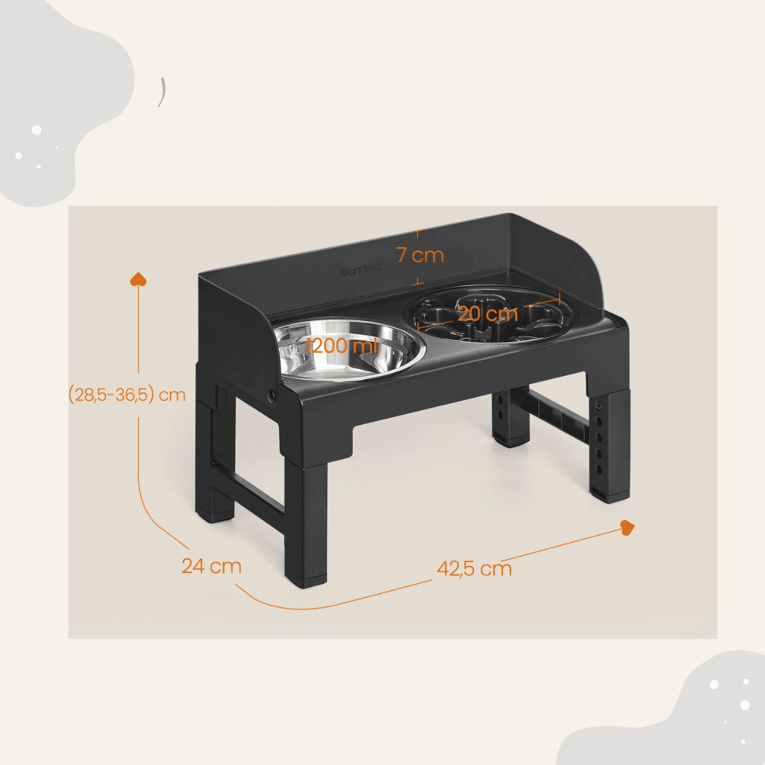 Erhöhter & höhenverstellbarer Hundenapf – Ergonomische Futterstation mit zwei Edelstahlnäpfen, rückenschonend - Animoraa