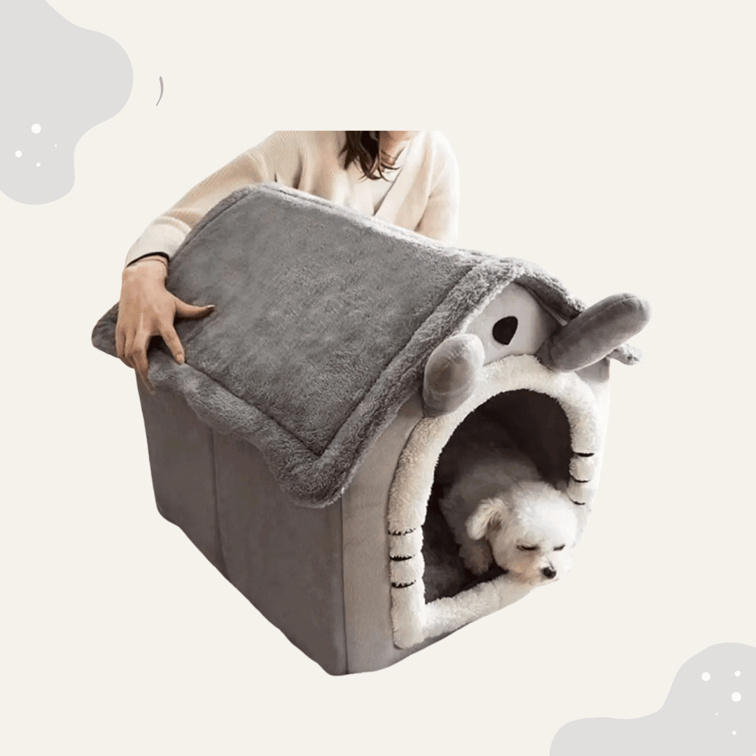 Fluffy Hundehaus Kuschelbett für Winter & Sommer – Waschbares Höhlenbett für kleine Hunde, Katzen, extra warm & weich - Animoraa